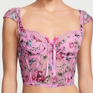 NWT Victoria Secret Floral Embroidered Cap Sleeve Corset Crop Top Size S-DD